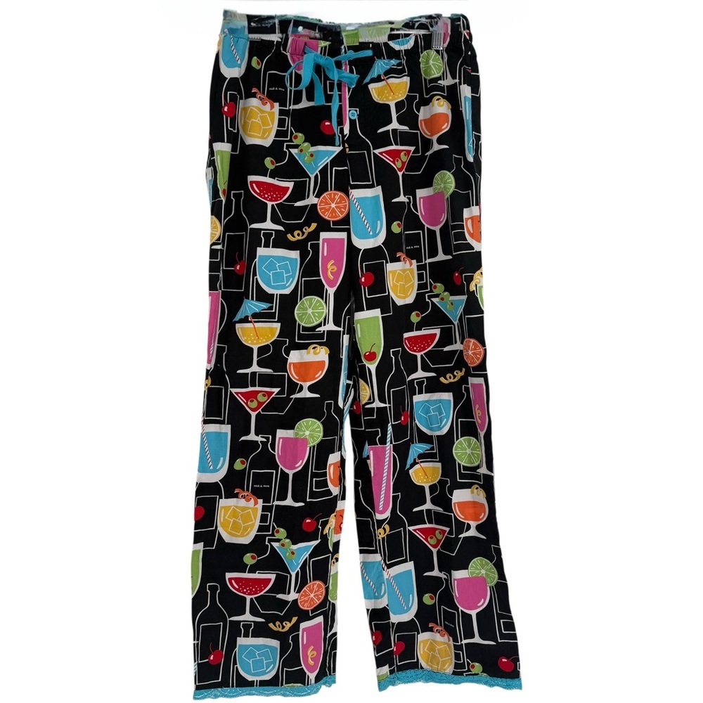 Nick & Nora Pj Bottoms Size S Mixed Drinks Cocktails Party pajama pants Black